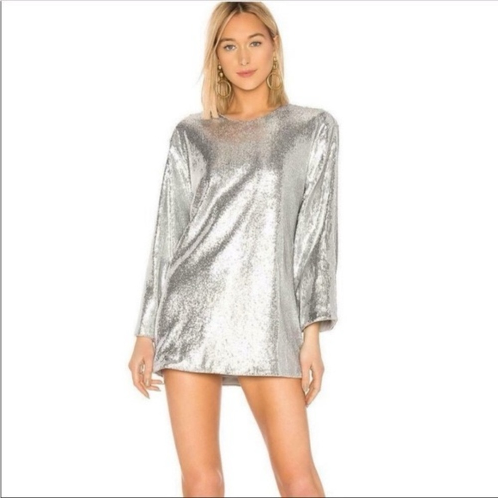 NWT Lovers & Friends Silver Sparkle Long Sleeve Mini Dress XXS